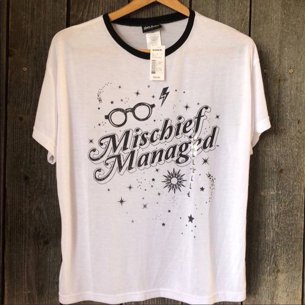 NWT Harry Potter white mischief managed tee